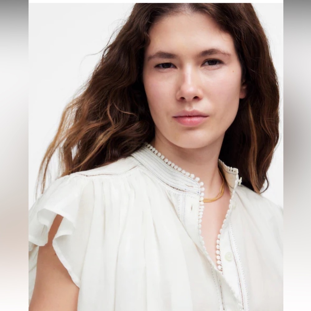 Madewell Shirred Lace-Trim Top Sz. S - Picture 5 of 10